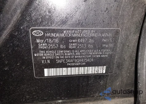 2016 Hyundai Sonata Sport z USA, uszkodzony, nr VIN 5NPE34AF9GH415404